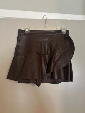 fab'rik Dark Brown Asymmetrical Faux Leather Skort
